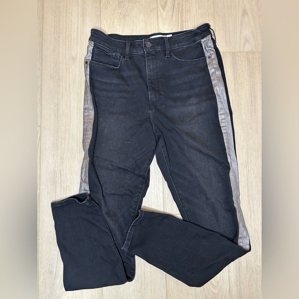Athleta Black Skinny Jeans with Silver Stripes